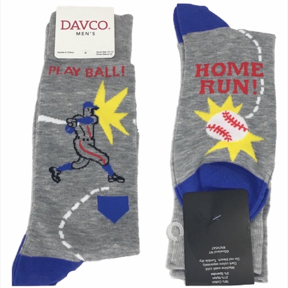 Davco Play Baseball Player Home Run Socks, Gray